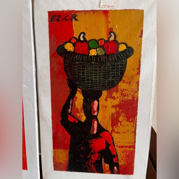 Two paintings vibrant oranges yellows signed EZ.CR - Picture 3 of 7